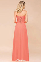 Sweetheart Strapless Ruffle Bridesmaid Dress Chiffon Long Maid of Honor Dress by misshow.com