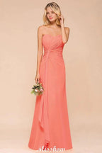 Sweetheart Strapless Ruffle Bridesmaid Dress Chiffon Long Maid of Honor Dress by misshow.com