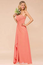 Sweetheart Strapless Ruffle Bridesmaid Dress Chiffon Long Maid of Honor Dress by misshow.com