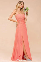Sweetheart Strapless Ruffle Bridesmaid Dress Chiffon Long Maid of Honor Dress by misshow.com