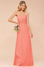 Sweetheart Strapless Ruffle Bridesmaid Dress Chiffon Long Maid of Honor Dress by misshow.com