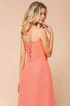 Sweetheart Strapless Ruffle Bridesmaid Dress Chiffon Long Maid of Honor Dress by misshow.com