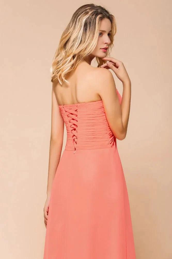 Sweetheart Strapless Ruffle Bridesmaid Dress Chiffon Long Maid of Honor Dress by misshow.com