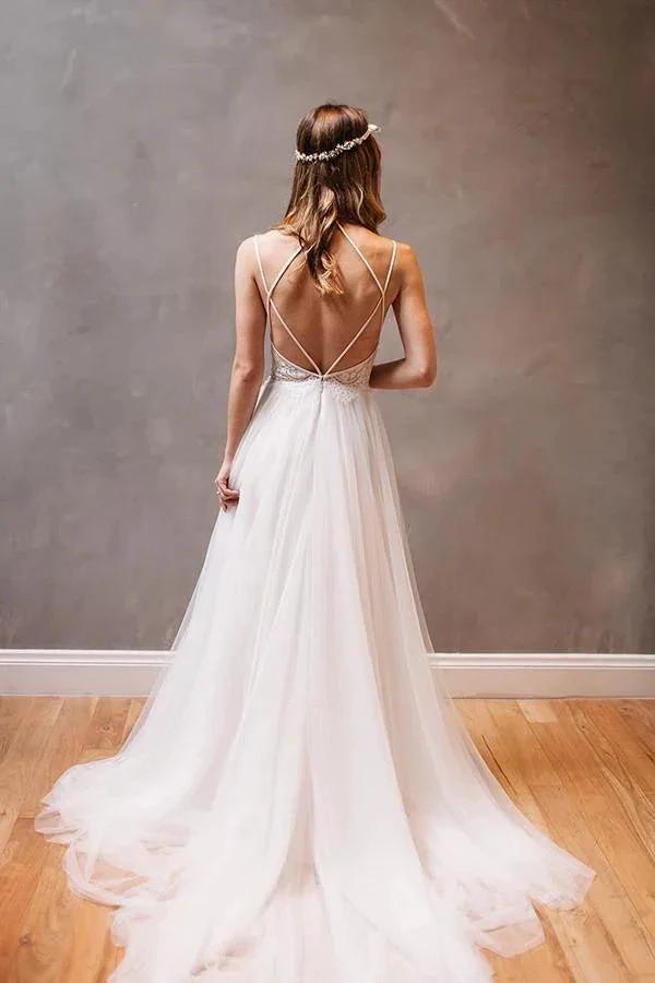 Sweetheart Straps White Chiffon Wedding Dress with Beading PG 202 by pgmdress