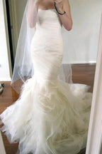 Sweetheart Sweep Train Tiered Mermaid Ivory Wedding Dress Ruched WD162 by pgmdress