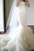 Sweetheart Sweep Train Tiered Mermaid Ivory Wedding Dress Ruched WD162 by pgmdress