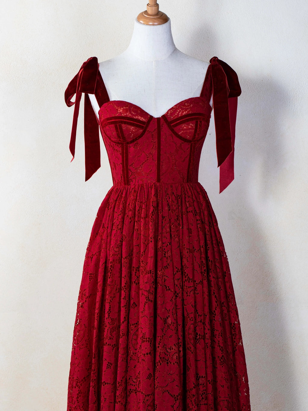 Corset Bow Straps Tea Length Lace Prom Dress by Anne of Brittany