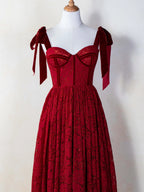 Corset Bow Straps Tea Length Lace Prom Dress by Anne of Brittany