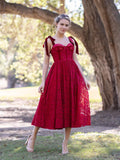 Corset Bow Straps Tea Length Lace Prom Dress by Anne of Brittany