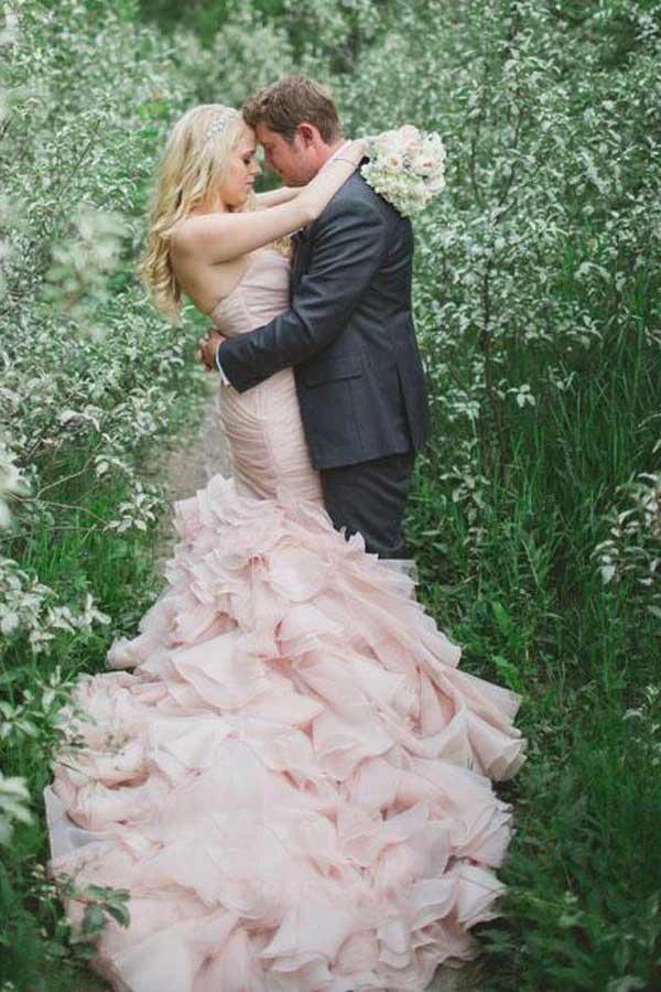 Sweetheart Tiered Train Organza Mermaid Wedding Dress with Beading WD160 by pgmdress