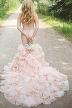 Sweetheart Tiered Train Organza Mermaid Wedding Dress with Beading WD160 by pgmdress