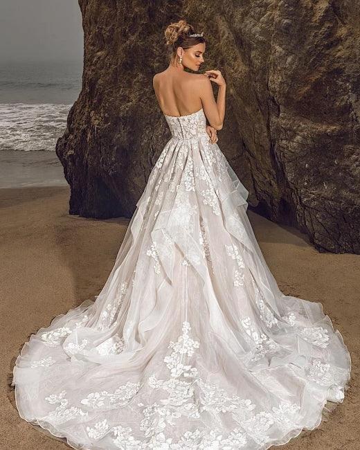 Sweetheart Tulle Floral Wedding Dress Sleeveless Aline Bridal Dress by misshow.com