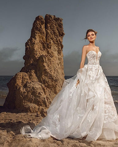 Sweetheart Tulle Floral Wedding Dress Sleeveless Aline Bridal Dress