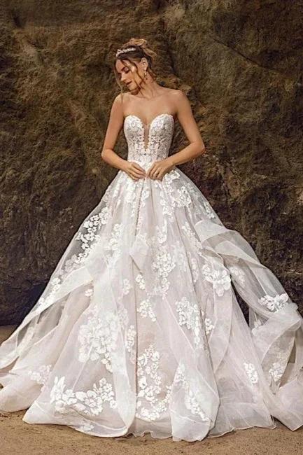 Sweetheart Tulle Floral Wedding Dress Sleeveless Aline Bridal Dress by misshow.com