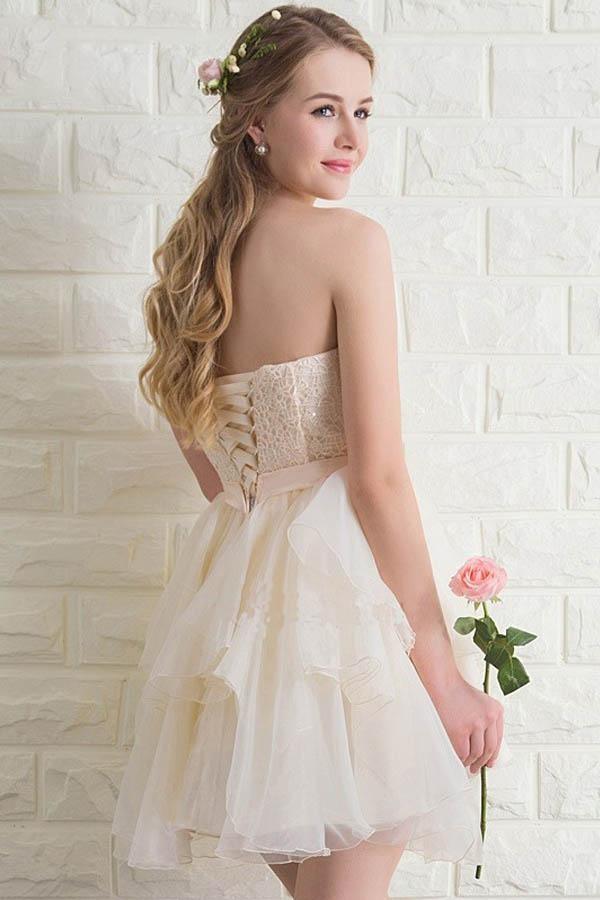 Vestidos Curtos de Regresso a Casa com Renda e Tule Coração Vestidos Curtos de Baile PG173