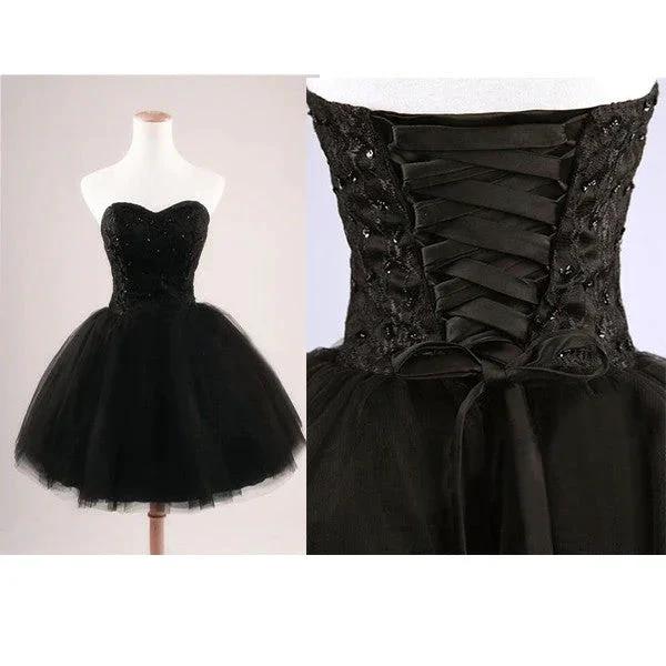 Black Strapless Ball Gown Tulle Homecoming Dresses by Ombreprom