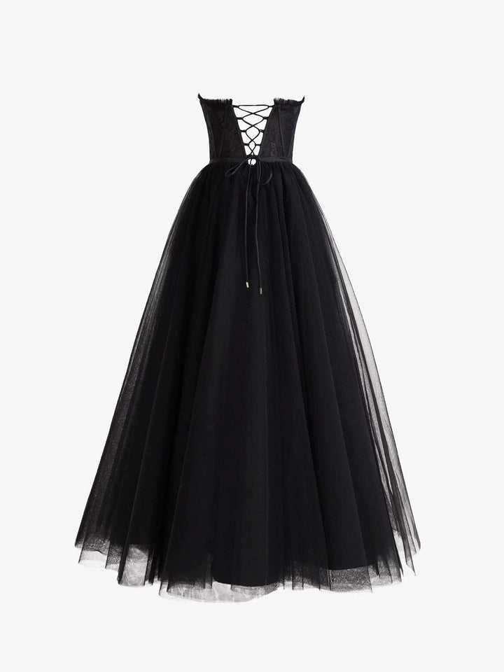 Talia | Black A Line Sweetheart Corset Tulle Prom Dress with Slit by KissProm