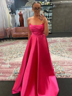 Tanzie | Strapless Sage Green Satin A-line Long Prom Dress by KissProm