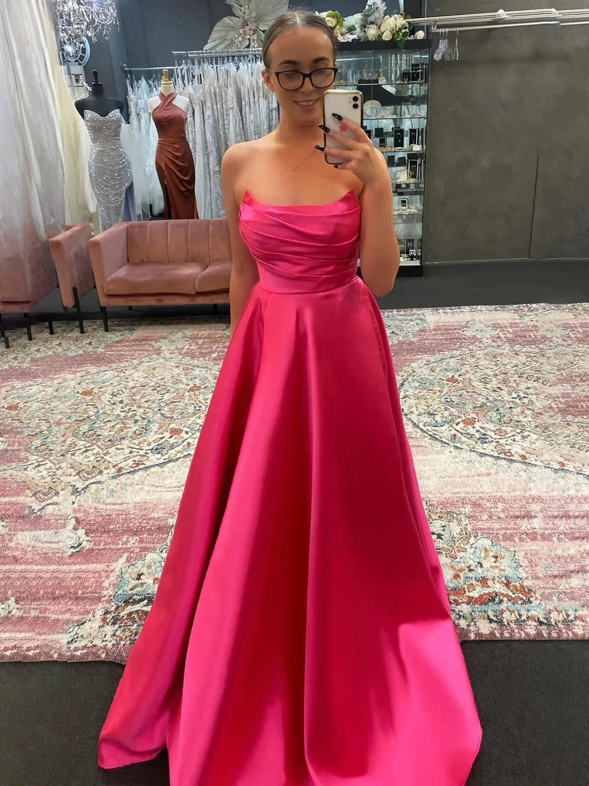 Tanzie | Strapless Sage Green Satin A-line Long Prom Dress by KissProm