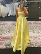 Tanzie | Strapless Sage Green Satin A-line Long Prom Dress by KissProm