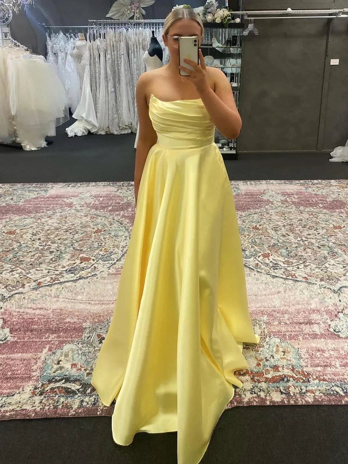 Tanzie | Strapless Sage Green Satin A-line Long Prom Dress by KissProm