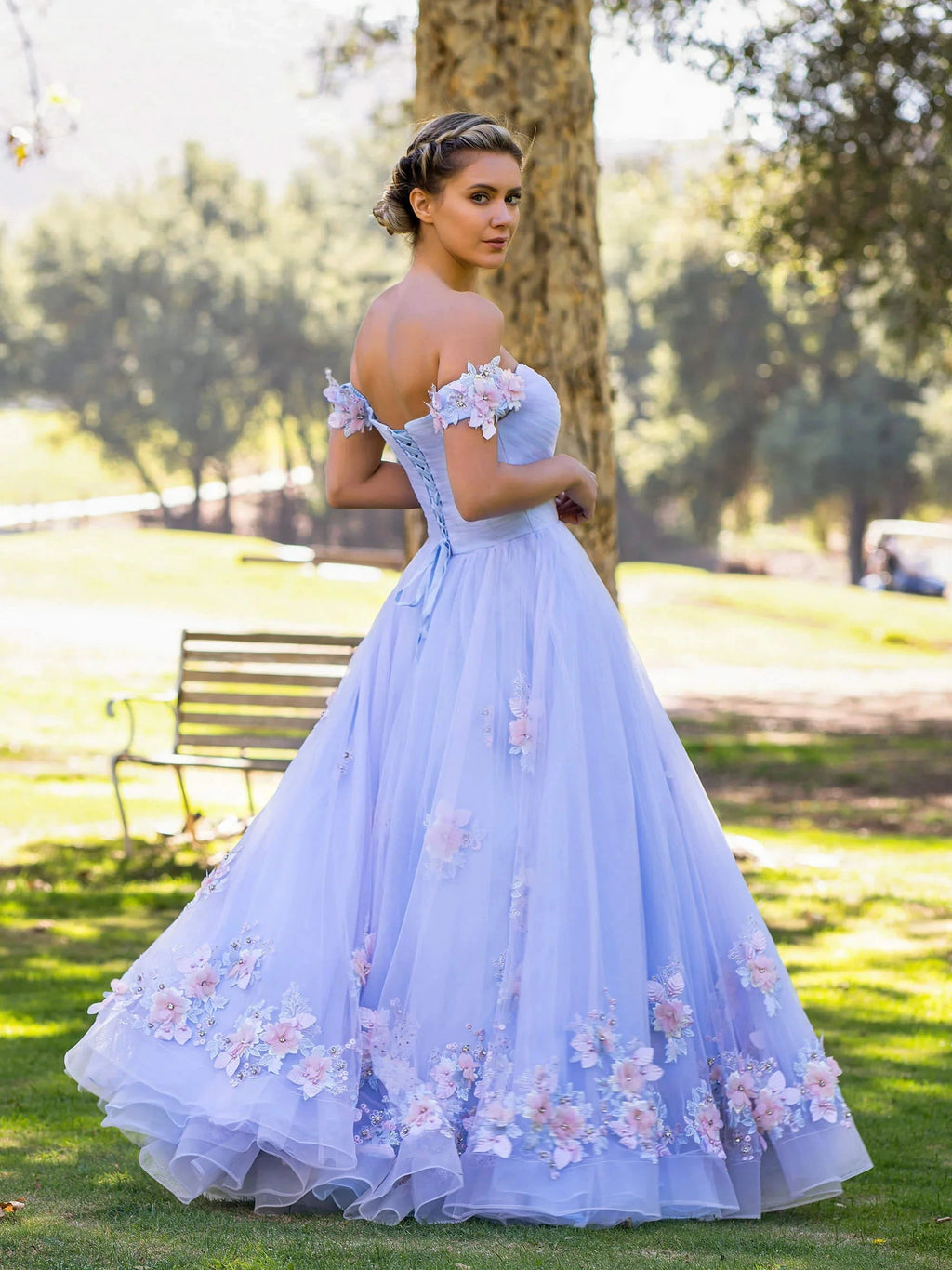 Bernadette |A Line off the shoulder Applique Tulle Floor Length Prom Dress by Anne of Brittany