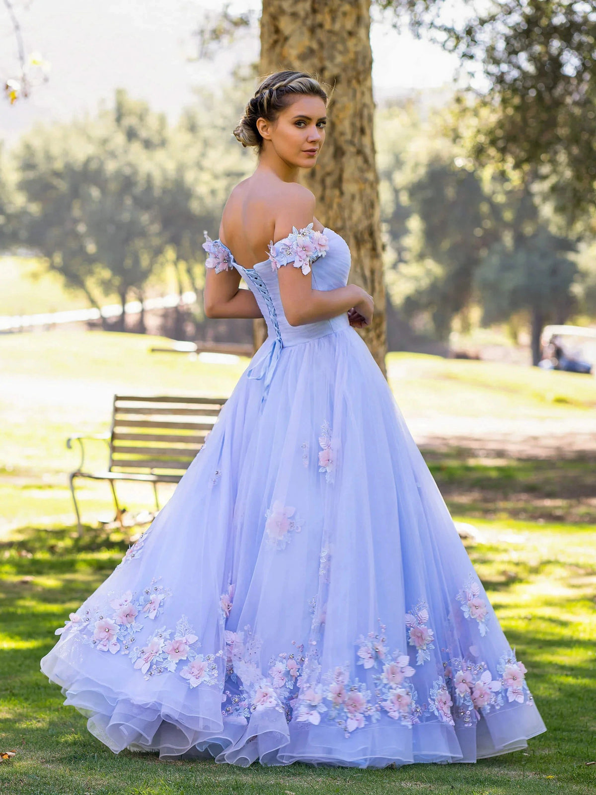 Bernadette |A Line off the shoulder Applique Tulle Floor Length Prom Dress by Anne of Brittany
