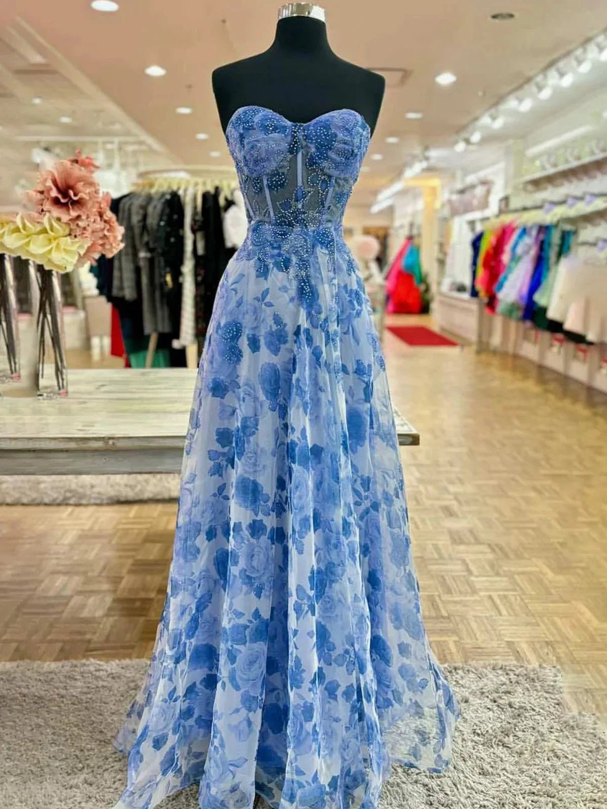 Tauri | Strapless Printing Sweetheart Beads A-Line Prom Dress by KissProm