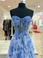 Tauri | Strapless Printing Sweetheart Beads A-Line Prom Dress by KissProm