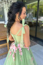 Taurus | Sweet Green A-Line Straps Sleeveless Appliques Tulle Long Prom Dress by KissProm