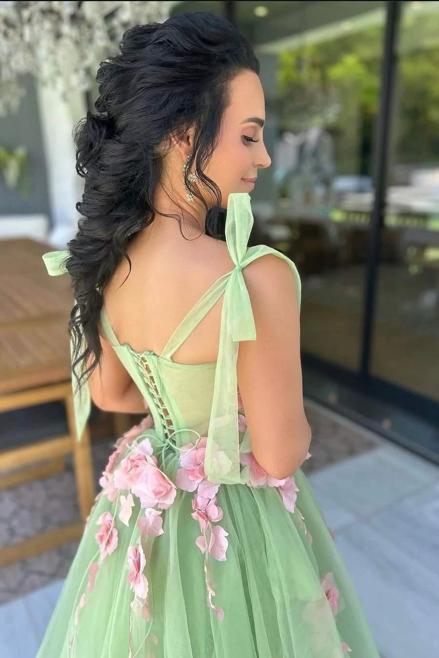 Taurus | Sweet Green A-Line Straps Sleeveless Appliques Tulle Long Prom Dress by KissProm