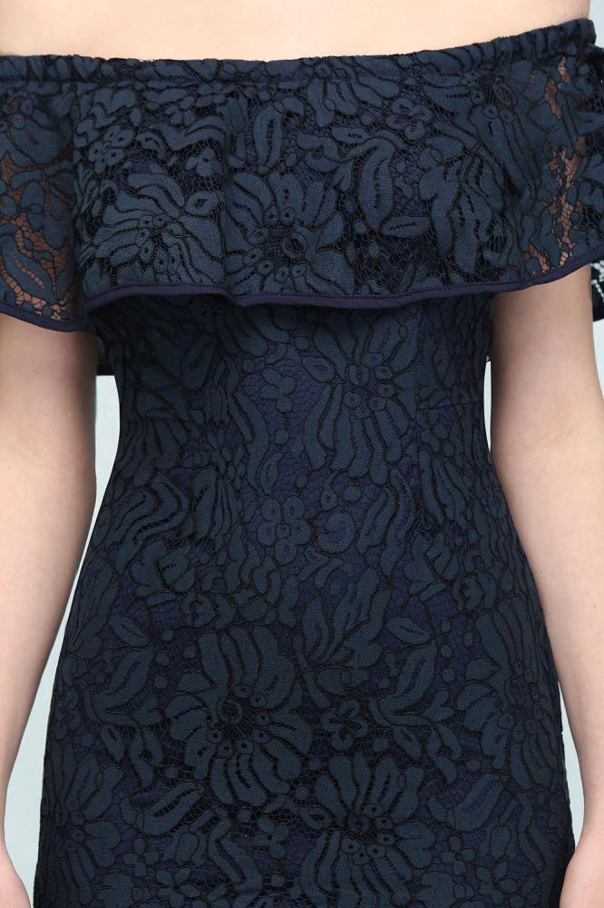 Tea Length Black Mermaid Off-shoulder Lace Prom Dresses by misshow.com