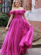 Teodora | Royal Blue Off the Shoulder A-Line Prom Dress with 3D Floral by KissProm