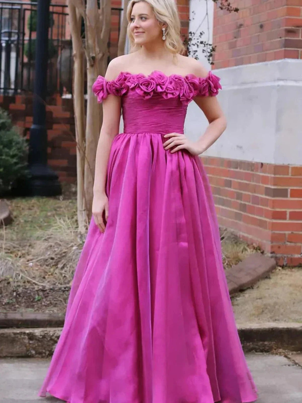Teodora | Royal Blue Off the Shoulder A-Line Prom Dress with 3D Floral by KissProm