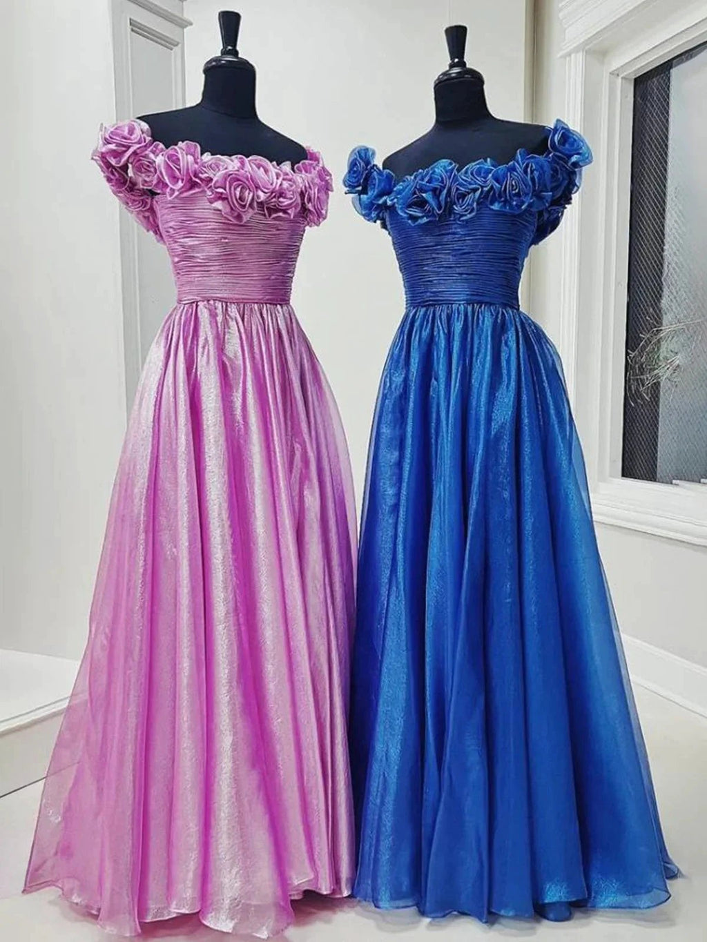 Teodora | Royal Blue Off the Shoulder A-Line Prom Dress with 3D Floral by KissProm