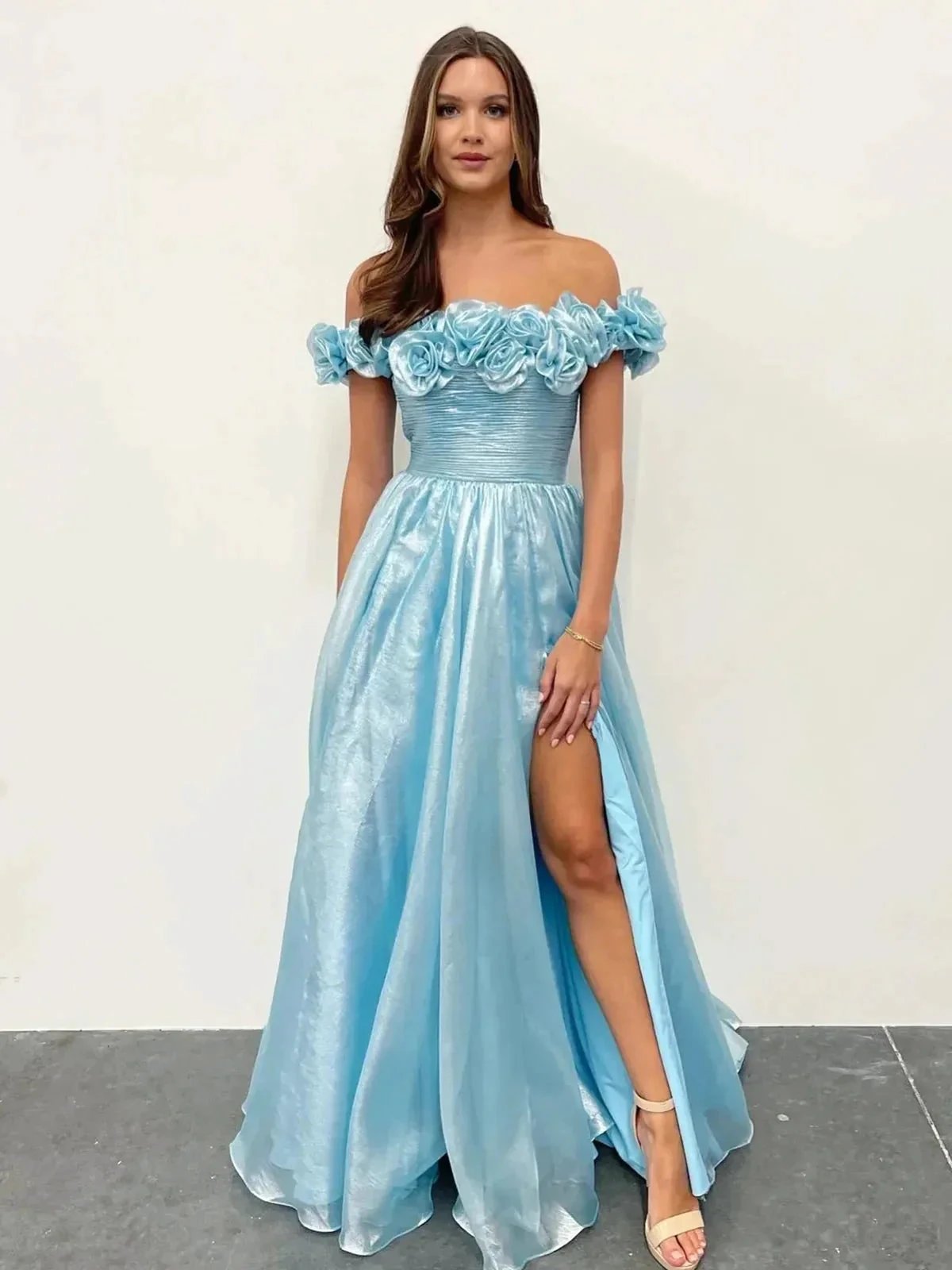 Teodora | Royal Blue Off the Shoulder A-Line Prom Dress with 3D Floral by KissProm