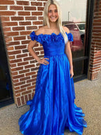 Teodora | Royal Blue Off the Shoulder A-Line Prom Dress with 3D Floral by KissProm