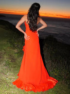 Theodoric | Red Strapless Ruffles Scoop Neck Mermaid Sleeveless Long Prom Dress by KissProm