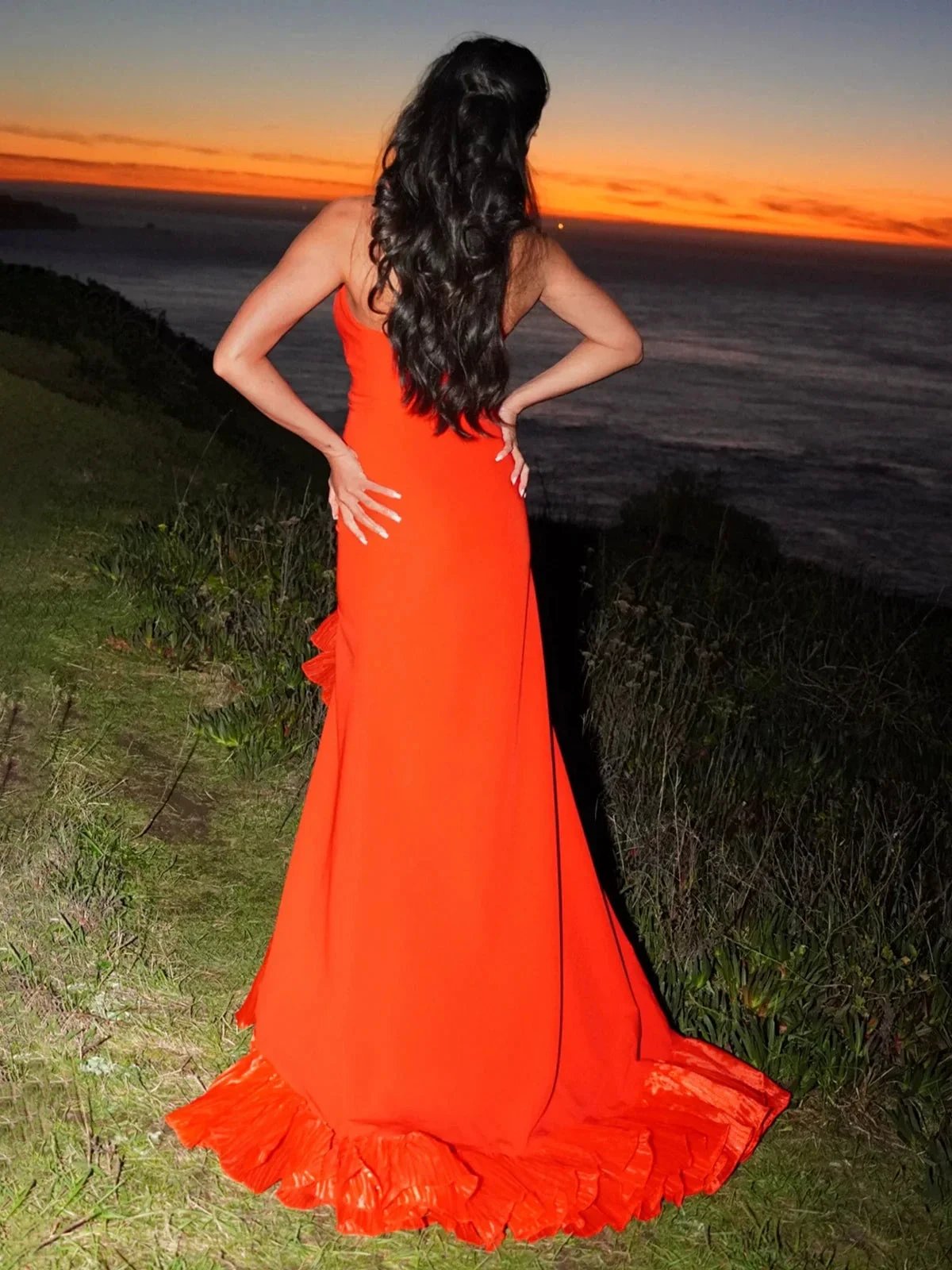 Theodoric | Red Strapless Ruffles Scoop Neck Mermaid Sleeveless Long Prom Dress by KissProm