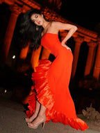 Theodoric | Red Strapless Ruffles Scoop Neck Mermaid Sleeveless Long Prom Dress by KissProm
