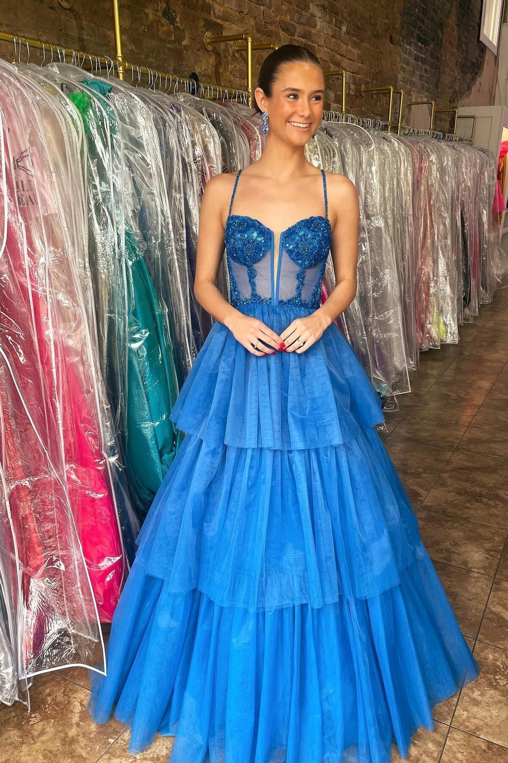 Tiered Ruffle Sequin-Embroidery Corset Long Prom Gown by KissGroup