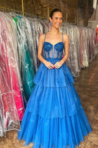 Tiered Ruffle Sequin-Embroidery Corset Long Prom Gown by KissGroup