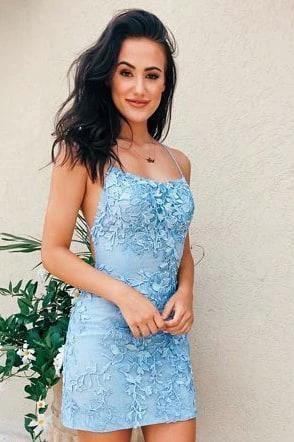 Tie Back Appliqued Sheath Pink Short Prom Dress Homecoming Dress PD327 by pgmdress