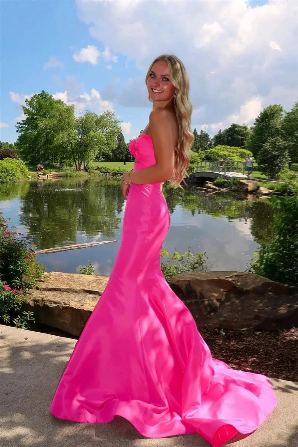 Tiff | Mermaid Sweetheart Pink Satin Prom Dress with Bow by KissProm