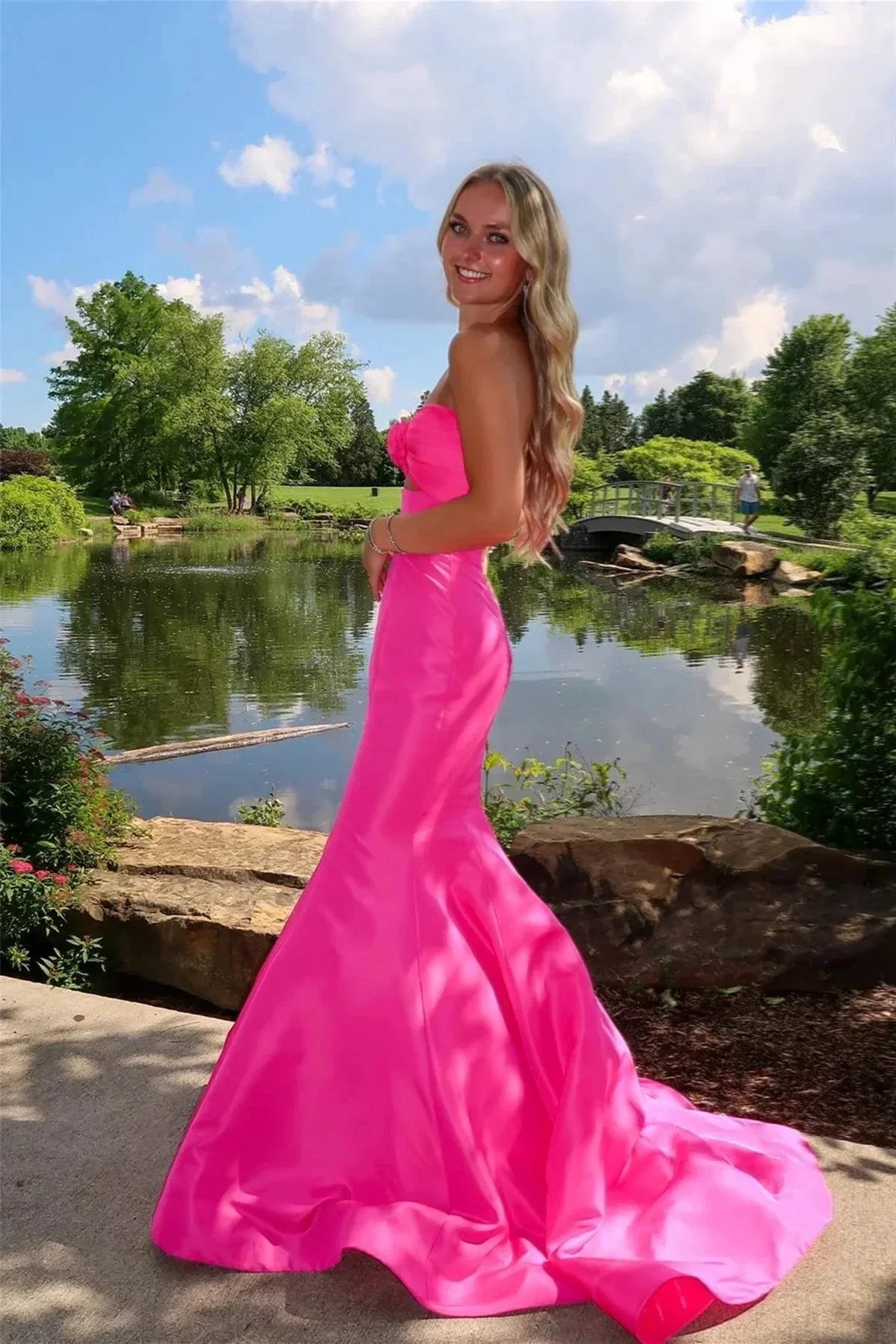 Tiff | Mermaid Sweetheart Pink Satin Prom Dress with Bow by KissProm