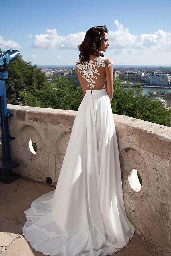Top lace Appliques Side Slit Chiffon Party Evening Prom Dresses PG413 by pgmdress