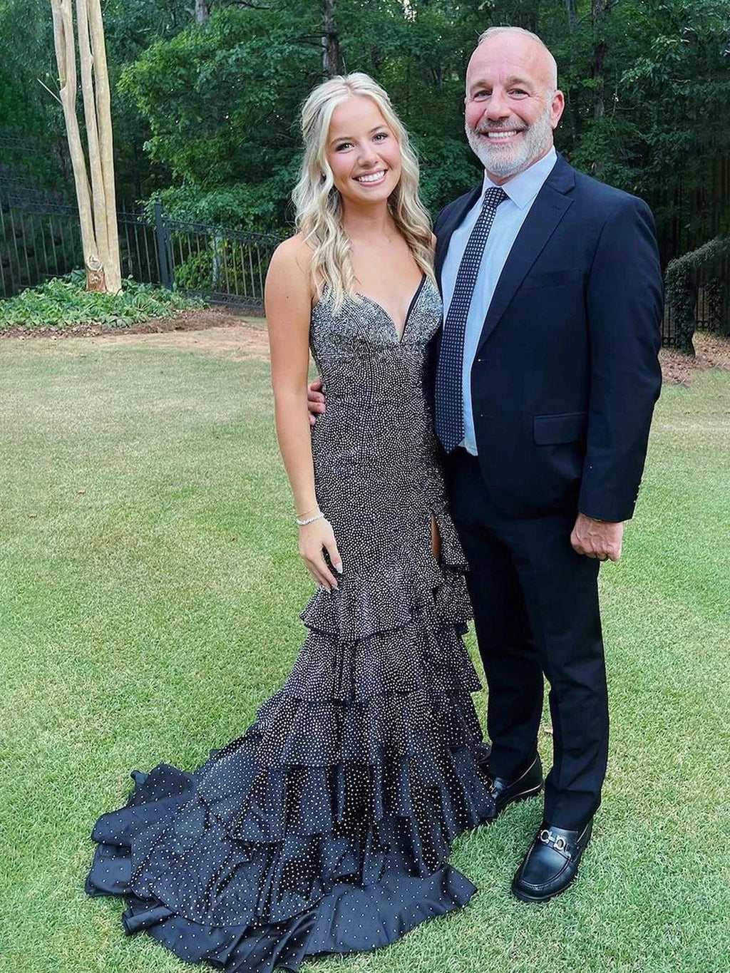 Topaz | Black V Neck Mermaid Long Prom Dress With Beading by KissProm