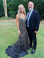 Topaz | Black V Neck Mermaid Long Prom Dress With Beading by KissProm