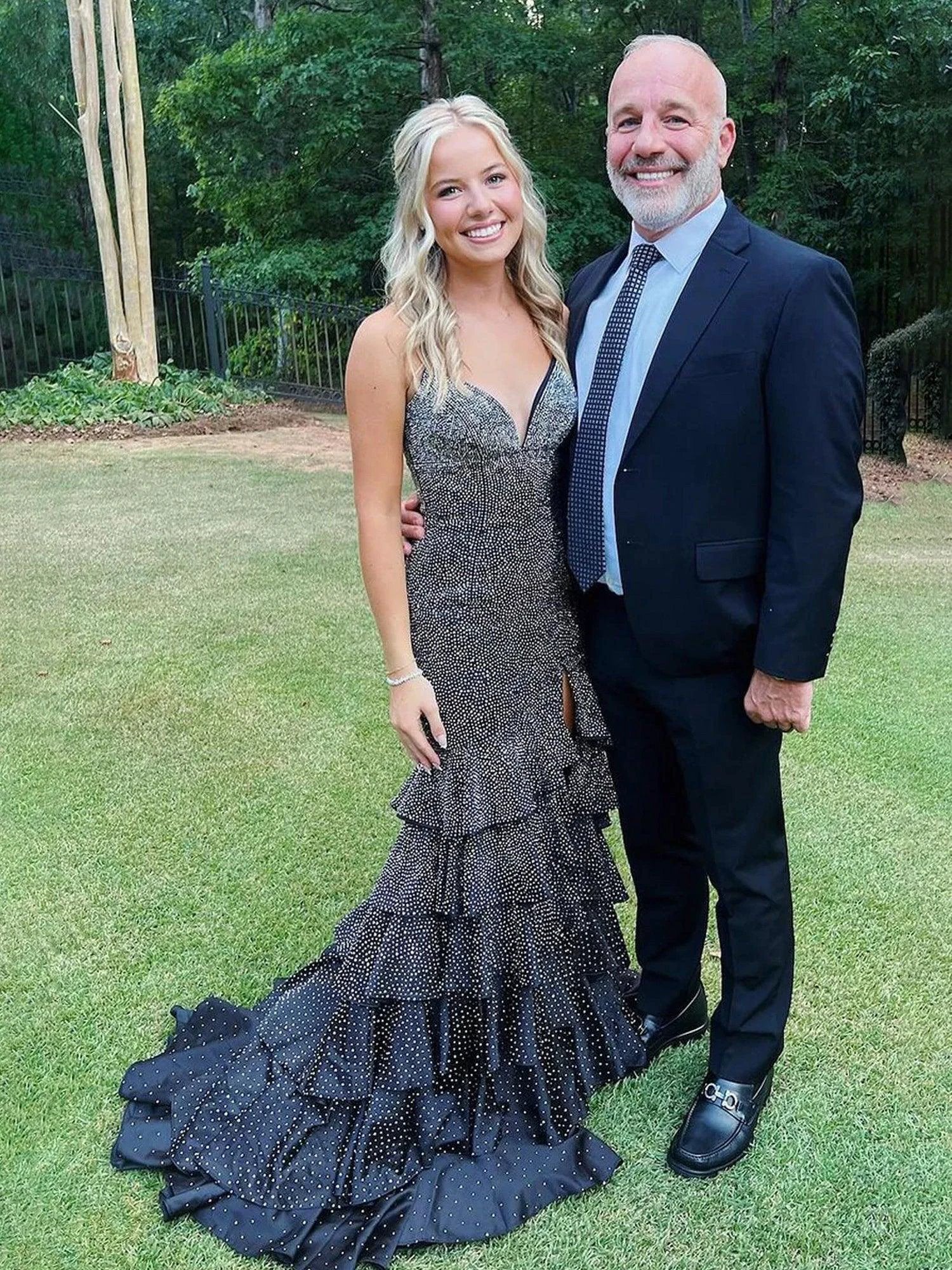 Topaz | Black V Neck Mermaid Long Prom Dress With Beading by KissProm