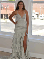 Topaz | Black V Neck Mermaid Long Prom Dress With Beading by KissProm